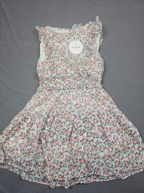 Storia Floral Sleeveless Smocked Waist Mini Dress M 100% Cotton Lining NEW